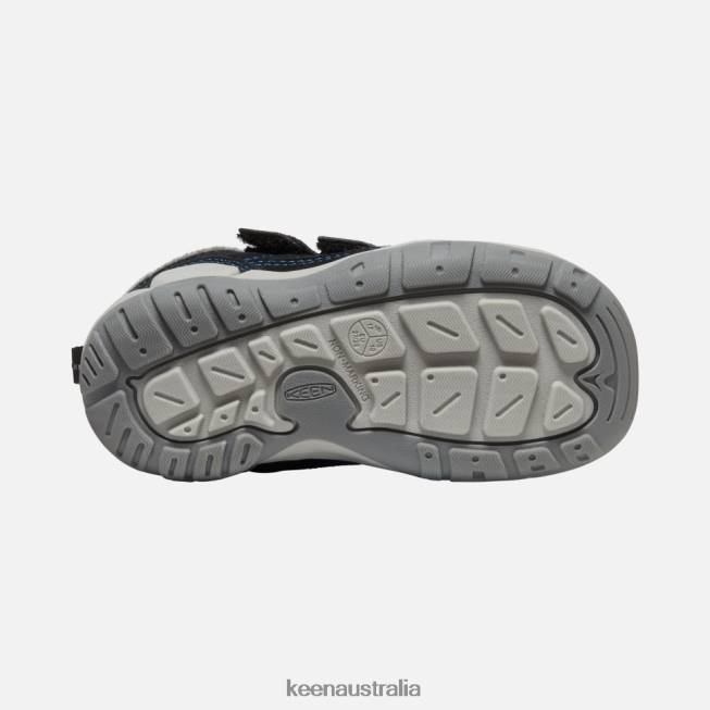 H68B557 Black-Mykonos Blue Keen Little ' Knotch Double Strap Chukka