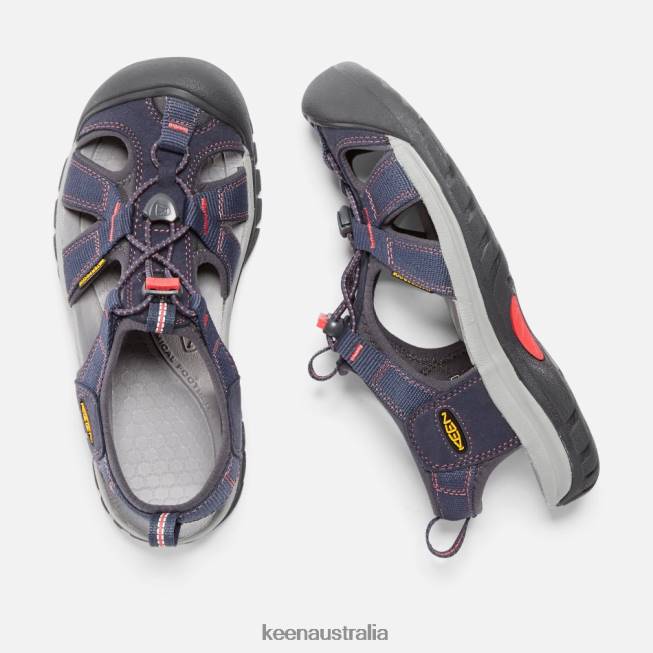 H68B110 Midnight Navy-Hot Coral Keen Venice H2 Sandals