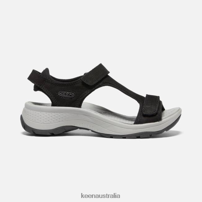 H68B112 Black Leather Keen Astoria West T-Strap Leather Sandal